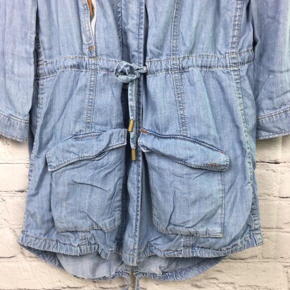 Dittos Women's Chambray Flap Pocket Hooded 3/4 Lightweight Zippered Jacket M - Picture 4 of 15